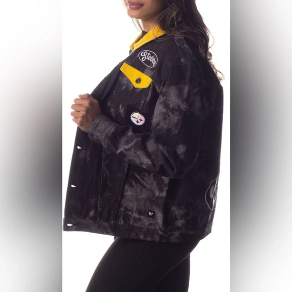 NWT The Wild Collective Official NFL Steeler's Tie Dye Denim Jacket - Picture 2 of 11